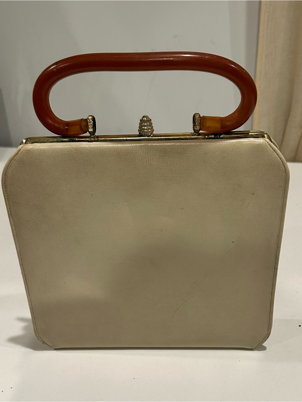 Vintage Ivory Box Clutch with Amber-Style Handle